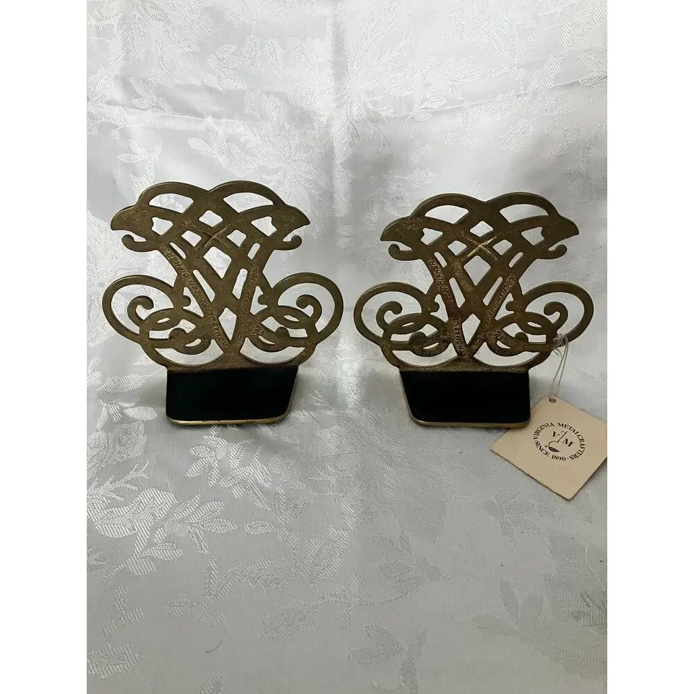 Pair Thomas Jefferson Cipher Brass Bookends Virginia Metalcrafters 1987 w/ Tag